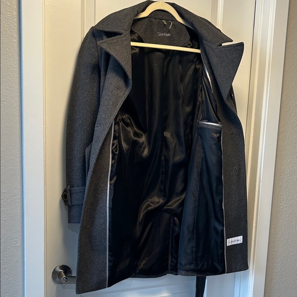 Calvin Klein Wool Blend Belted Trench Coat - Picture 11 of 14